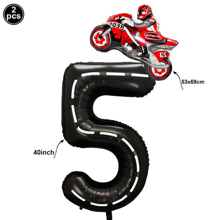 Checkered Number Balloon - Motorcycle Racing Birthday Party Supplies 24 / as picture show