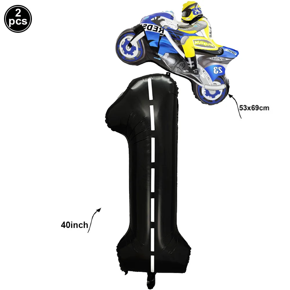 Checkered Number Balloon - Motorcycle Racing Birthday Party Supplies 26 / as picture show