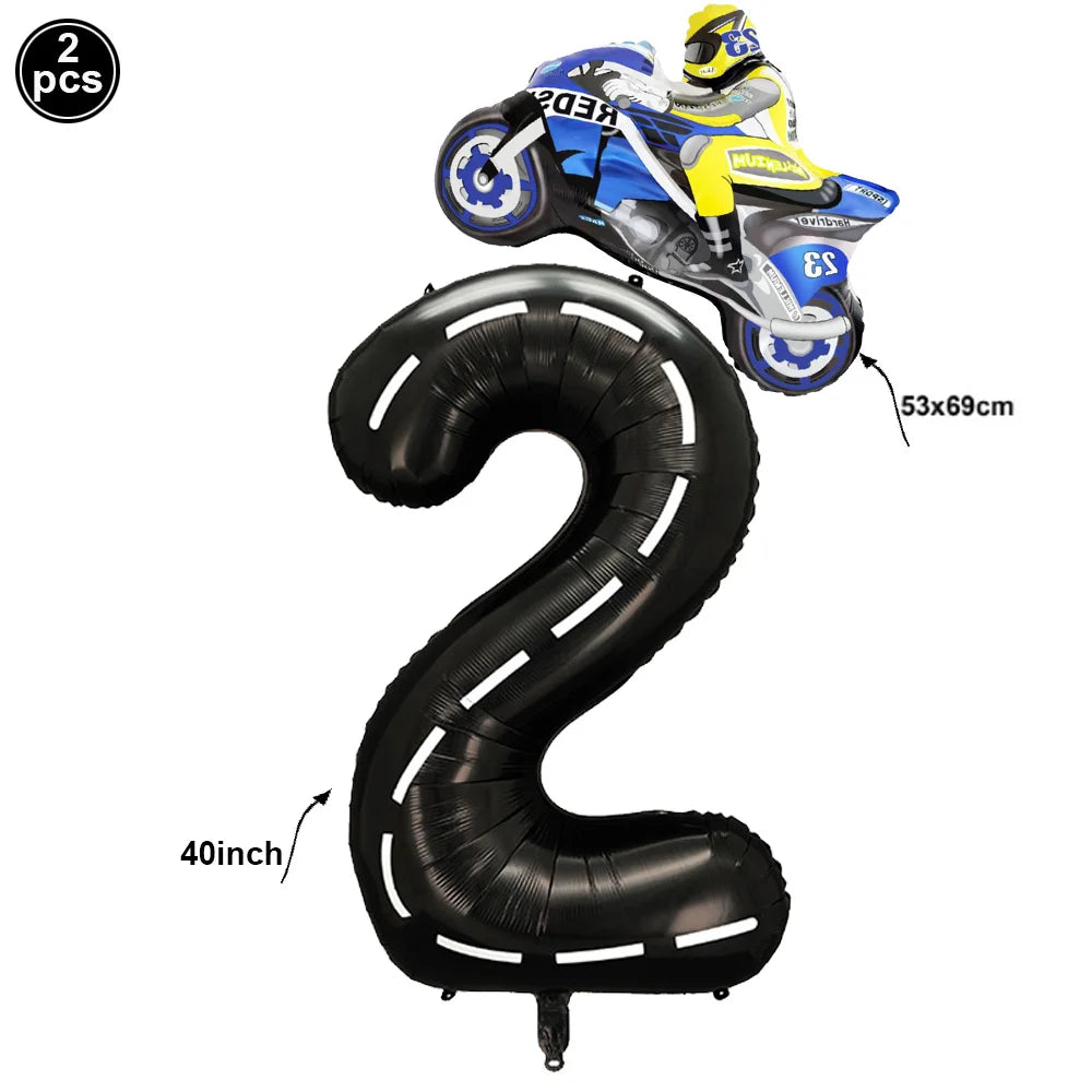 Checkered Number Balloon - Motorcycle Racing Birthday Party Supplies 27 / as picture show