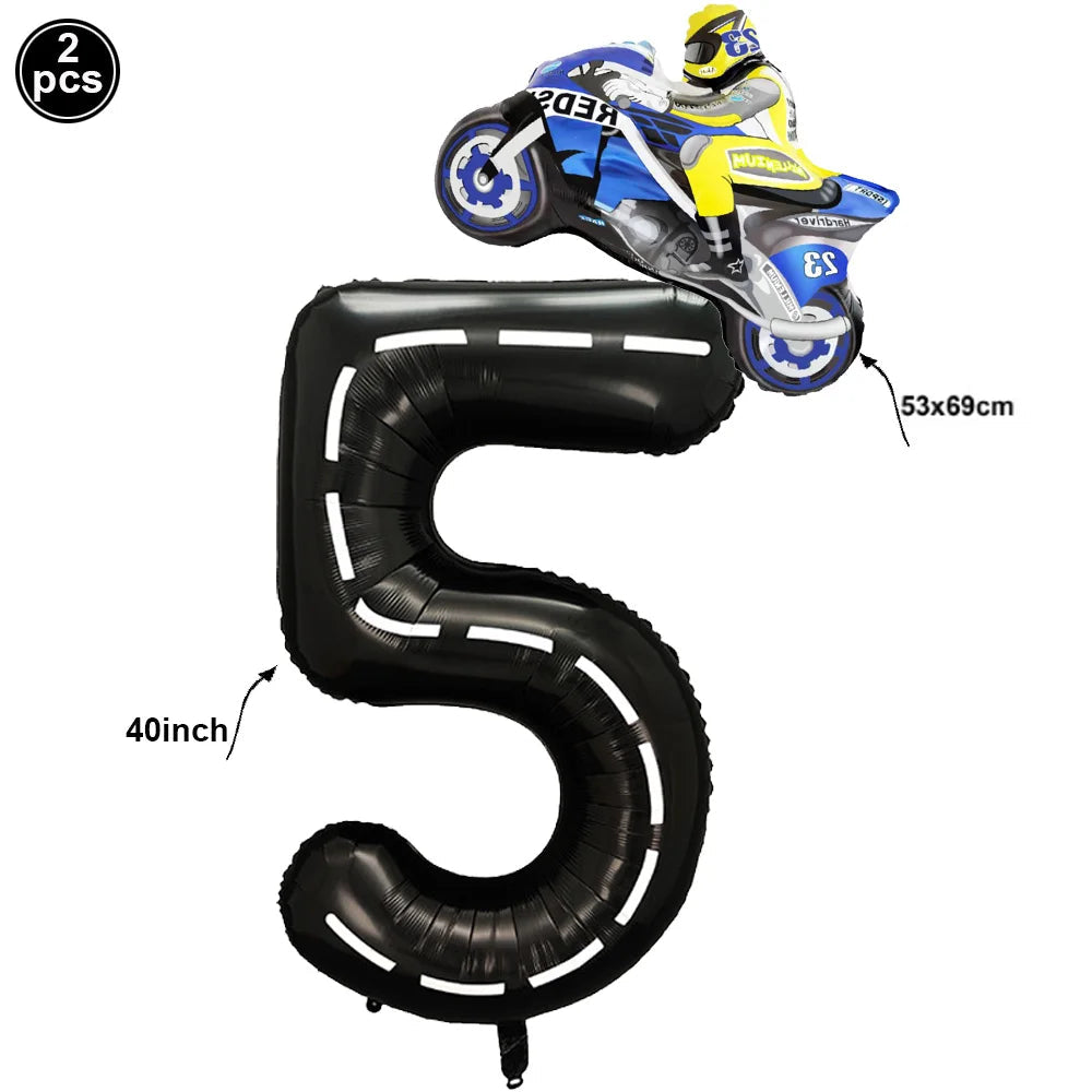 Checkered Number Balloon - Motorcycle Racing Birthday Party Supplies 30 / as picture show