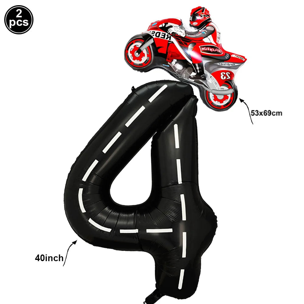 Checkered Number Balloon - Motorcycle Racing Birthday Party Supplies 32 / as picture show