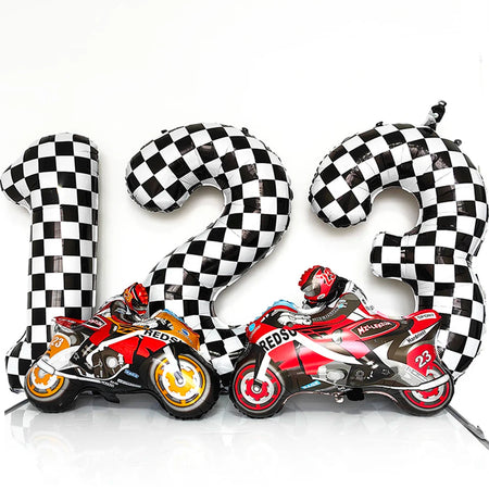 Checkered Number Balloon - Motorcycle Racing Birthday Party Supplies