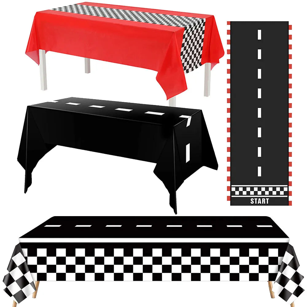 Checkered Race Car Party Tablecloth - Racing Birthday Party Decor