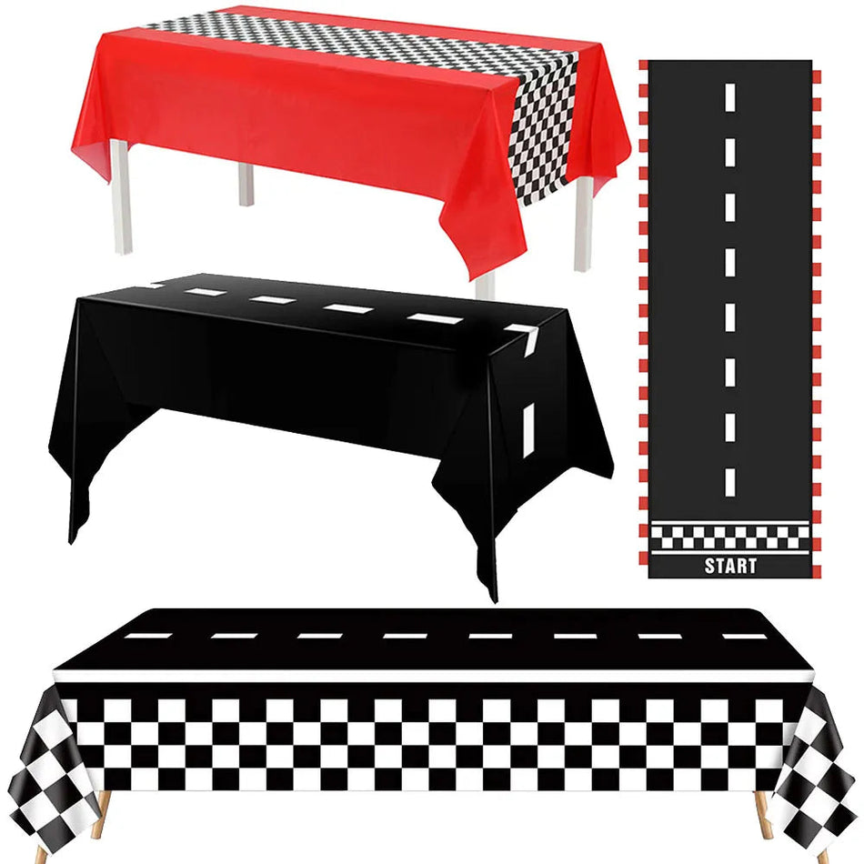 Checkered Race Car Party Tablecloth - Racing Birthday Party Decor
