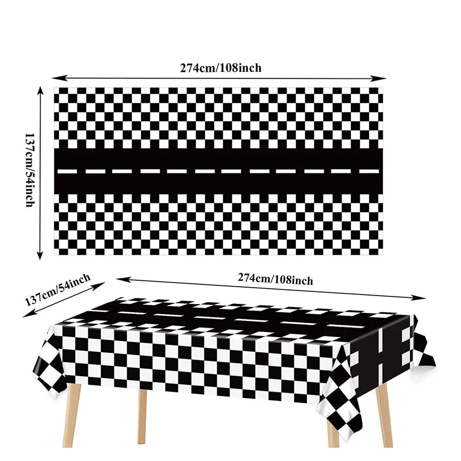 Checkered Race Car Party Tablecloth - Racing Birthday Party Decor