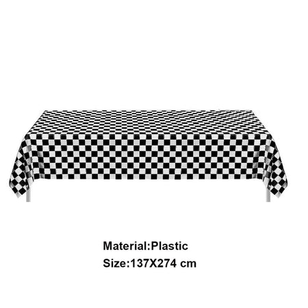 Checkered Race Car Party Tablecloth - Racing Birthday Party Decor Deep Sapphire / As show