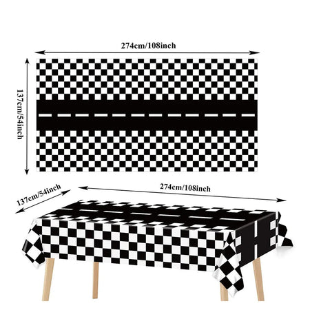 Checkered Race Car Party Tablecloth - Racing Birthday Party Decor Sky blue / As show