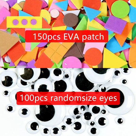 Children Craft Toys Sponge Patch Black&amp;amp;White Eyes Decorative Handmade DIY Geometry Triangle Square Circle Sponge Stickers TMZ 150JH 100EYE HeiBai