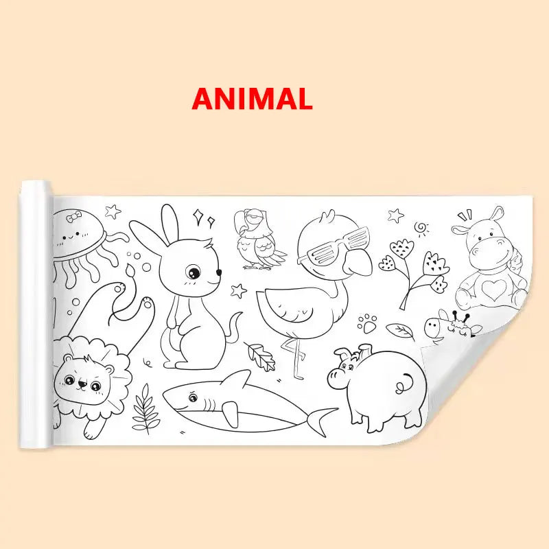 Children Drawing Roll DIY Sticky Color Filling Paper Coloring Paper Roll For Kids DIY Painting Drawing Early Educational Toys animal 30cmx3m