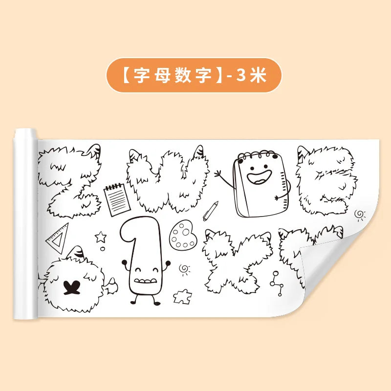 Children Drawing Roll DIY Sticky Color Filling Paper Coloring Paper Roll For Kids DIY Painting Drawing Early Educational Toys letter digit 25cmx3m