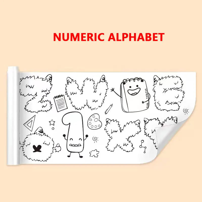 Children Drawing Roll DIY Sticky Color Filling Paper Coloring Paper Roll For Kids DIY Painting Drawing Early Educational Toys Numeric 30cmx3m