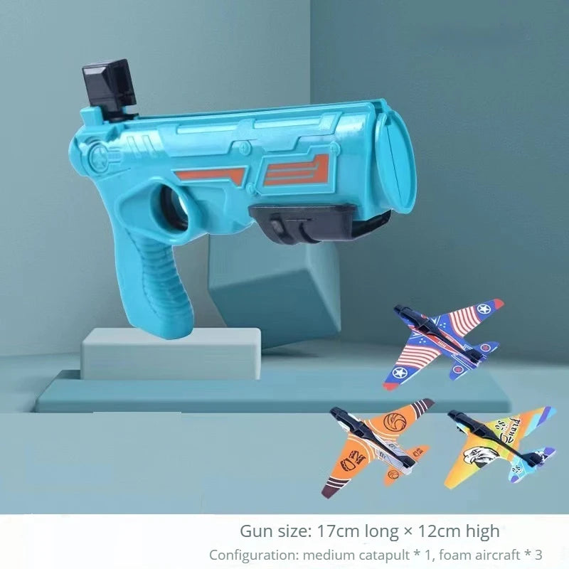 Children's Toy Ejection Aircraft Shooting Game Outdoor Parent-child Sports Toy Boy Gift Shooting Aircraft Set Sky blue / China