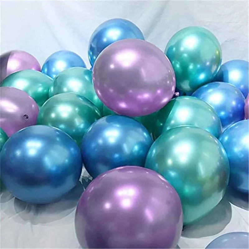 Chrome Metallic Mermaid Latex Balloons Set for Various Occasions purple blue green / 10inch