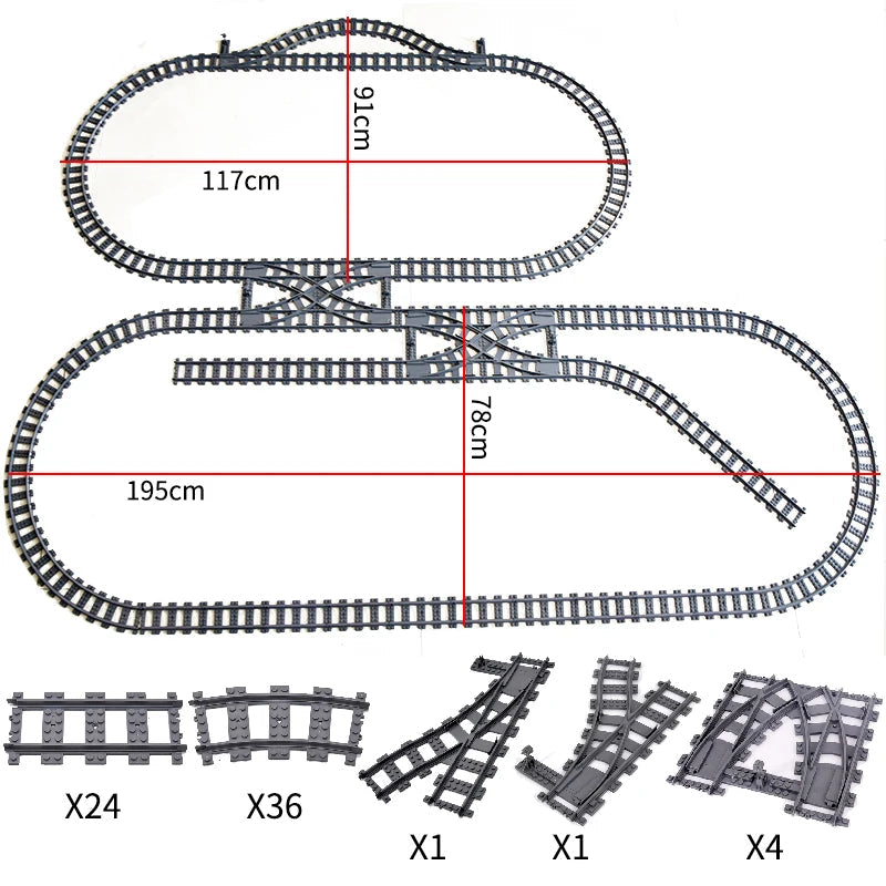 City Trains Flexible Switch Railway Tracks Rails Crossing Forked Straight Curved Building Block Bricks Toys Compatible with 7996
