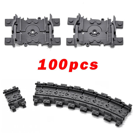 City Trains Flexible Switch Railway Tracks Rails Crossing Forked Straight Curved Building Block Bricks Toys Compatible with 7996 Soft 100pcs