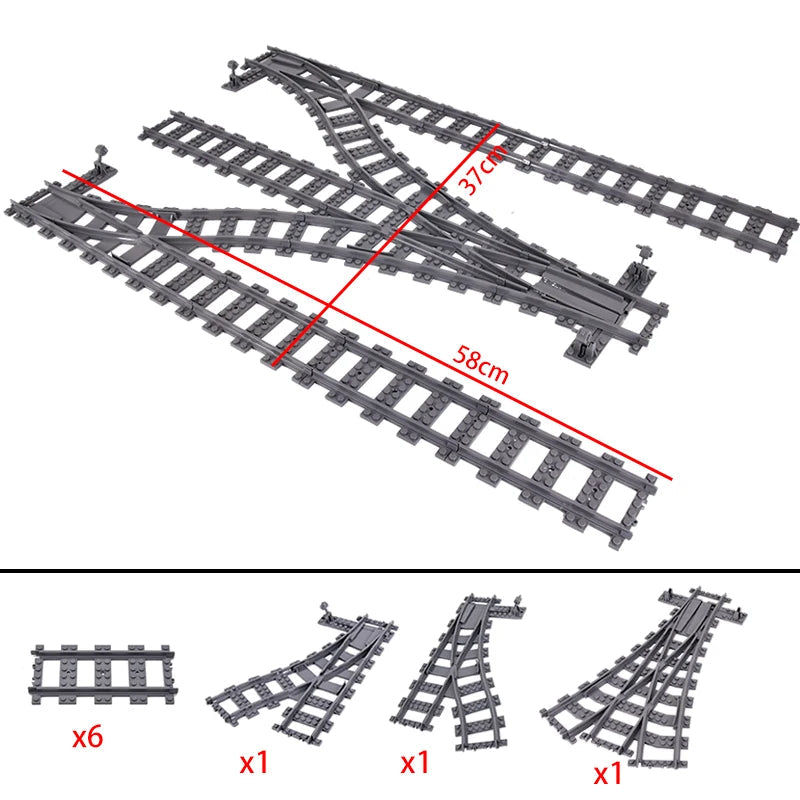 City Trains Flexible Switch Railway Tracks Rails Crossing Forked Straight Curved Building Block Bricks Toys Compatible with 7996 XGDTC100