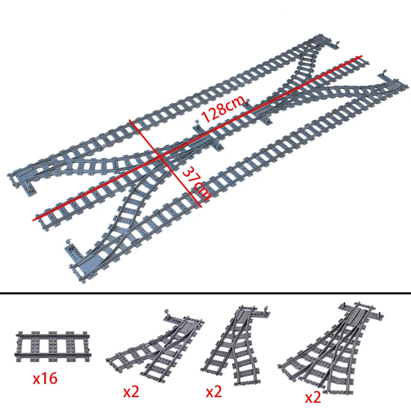 City Trains Flexible Switch Railway Tracks Rails Crossing Forked Straight Curved Building Block Bricks Toys Compatible with 7996 XGDTC101