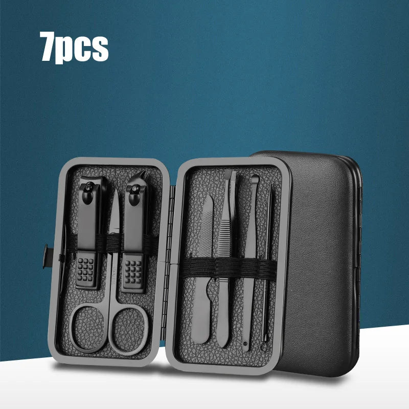 Classic Black 18/16/12/10/7Pcs Nail Clipper Set Stainless Steel Manicure Cutters Ear Spoon Nail Scissors Tool Pedicure Household