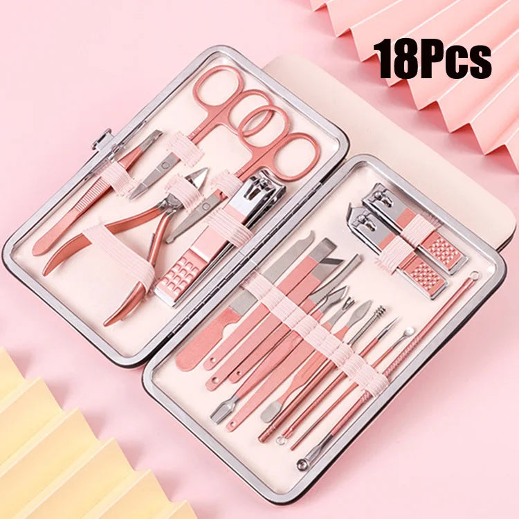 Classic Black 18/16/12/10/7Pcs Nail Clipper Set Stainless Steel Manicure Cutters Ear Spoon Nail Scissors Tool Pedicure Household