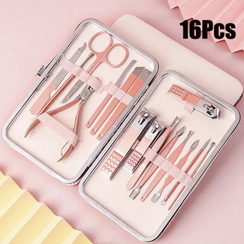 Classic Black 18/16/12/10/7Pcs Nail Clipper Set Stainless Steel Manicure Cutters Ear Spoon Nail Scissors Tool Pedicure Household