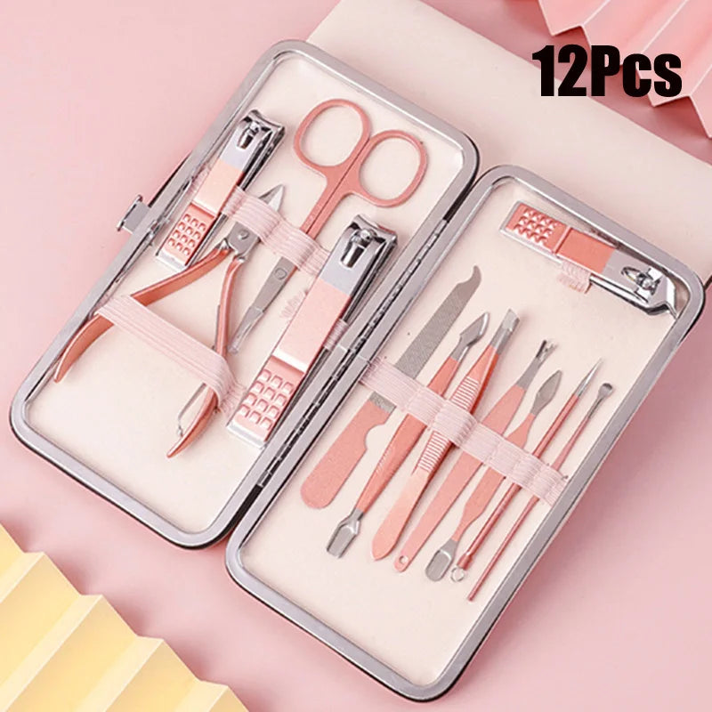 Classic Black 18/16/12/10/7Pcs Nail Clipper Set Stainless Steel Manicure Cutters Ear Spoon Nail Scissors Tool Pedicure Household