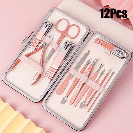 Classic Black 18/16/12/10/7Pcs Nail Clipper Set Stainless Steel Manicure Cutters Ear Spoon Nail Scissors Tool Pedicure Household