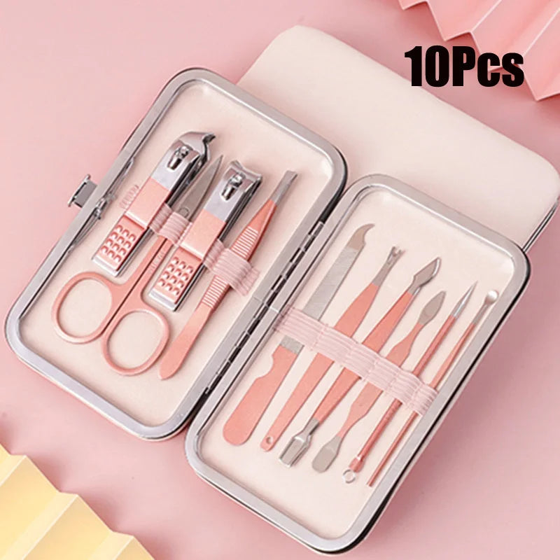 Classic Black 18/16/12/10/7Pcs Nail Clipper Set Stainless Steel Manicure Cutters Ear Spoon Nail Scissors Tool Pedicure Household