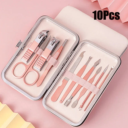 Classic Black 18/16/12/10/7Pcs Nail Clipper Set Stainless Steel Manicure Cutters Ear Spoon Nail Scissors Tool Pedicure Household