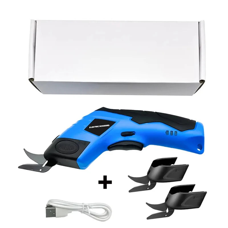 Cordless Electric Scissors Home Electric Trimmer Sewing Scissor USB Cutter Cloth Carpet Charging DIY Leather Cutting Tools blue set