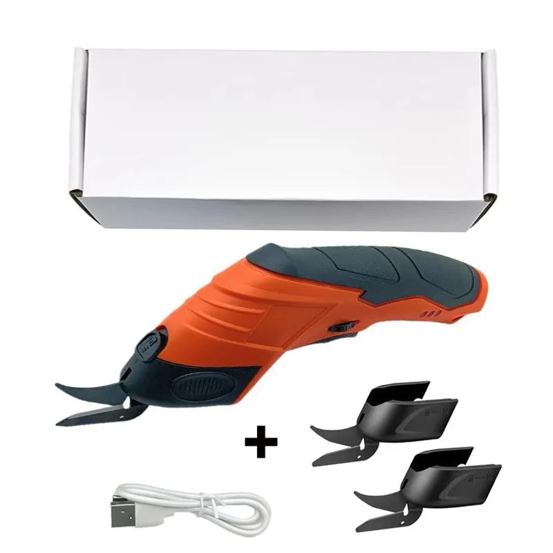 Cordless Electric Scissors Home Electric Trimmer Sewing Scissor USB Cutter Cloth Carpet Charging DIY Leather Cutting Tools orange set