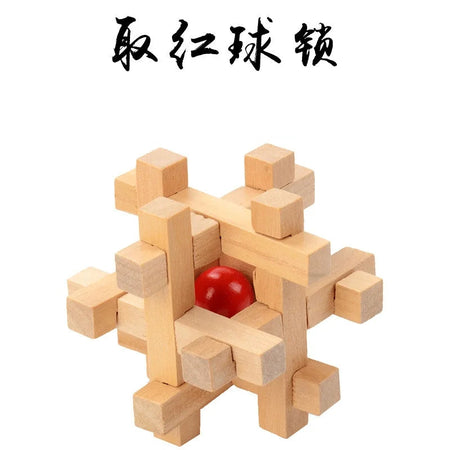 Creative 3D Wooden Cube Puzzle Ming Luban Interlocking Educational Toys For Children Kids Brain Teaser Early Learning Toy Gift Take Red Ball Lock