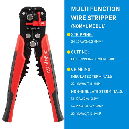 Crimper Cable Cutter Adjustable Automatic Wire Stripper Multifunctional Stripping Crimping Pliers Terminal Hand Tool Normal red