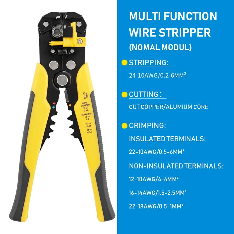 Crimper Cable Cutter Adjustable Automatic Wire Stripper Multifunctional Stripping Crimping Pliers Terminal Hand Tool Normal yellow