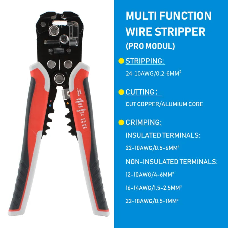 Crimper Cable Cutter Adjustable Automatic Wire Stripper Multifunctional Stripping Crimping Pliers Terminal Hand Tool Pro