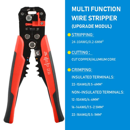 Crimper Cable Cutter Adjustable Automatic Wire Stripper Multifunctional Stripping Crimping Pliers Terminal Hand Tool upgrade red