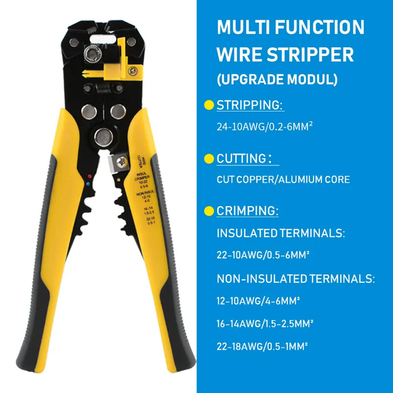 Crimper Cable Cutter Adjustable Automatic Wire Stripper Multifunctional Stripping Crimping Pliers Terminal Hand Tool upgrade yellow