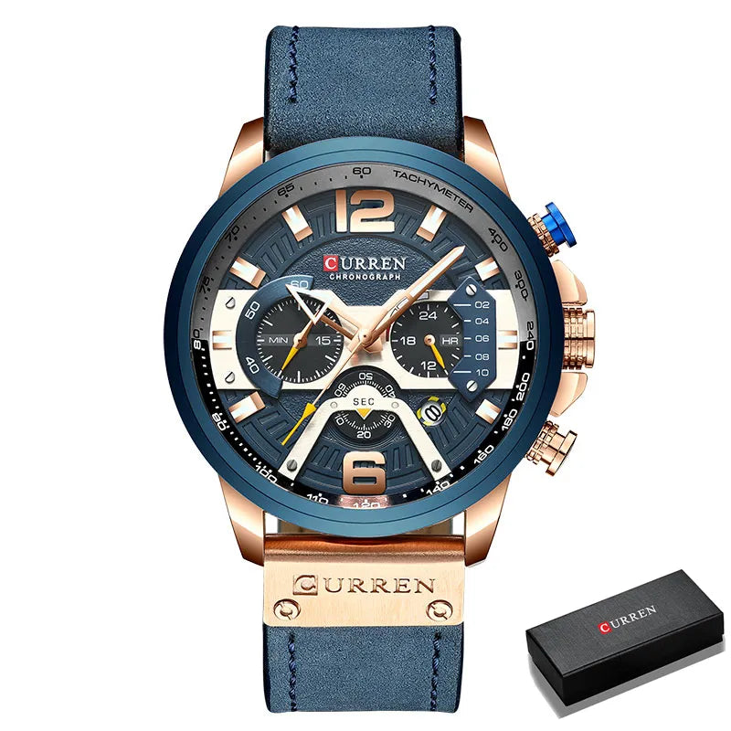 CURREN Luxury Brand Men Analog Leather Sports Watches Men's Army Military Watch Male Date Quartz Clock Relogio Masculino 2021 Rose Blue Box
