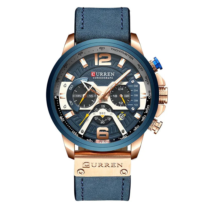 CURREN Luxury Brand Men Analog Leather Sports Watches Men's Army Military Watch Male Date Quartz Clock Relogio Masculino 2021 Rose Gold Blue
