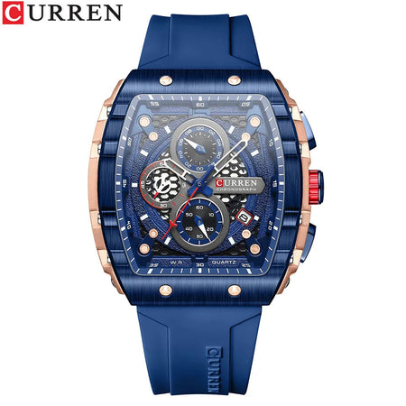 CURREN Top Brand Men's Watches Luxury Square Quartz Wristwatch  Waterproof Luminous Chronograph Watch for Men Date Clock blue rose / CHINA