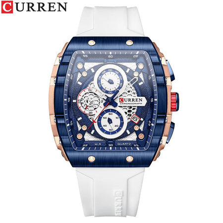 CURREN Top Brand Men's Watches Luxury Square Quartz Wristwatch  Waterproof Luminous Chronograph Watch for Men Date Clock blue white / CHINA