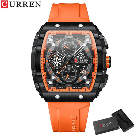 CURREN Top Brand Men's Watches Luxury Square Quartz Wristwatch  Waterproof Luminous Chronograph Watch for Men Date Clock orange box / CHINA