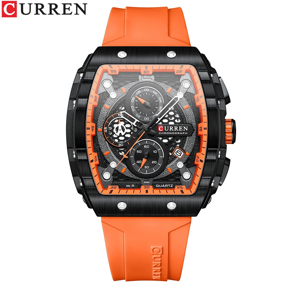 CURREN Top Brand Men's Watches Luxury Square Quartz Wristwatch  Waterproof Luminous Chronograph Watch for Men Date Clock orange / CHINA