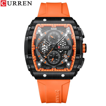 CURREN Top Brand Men's Watches Luxury Square Quartz Wristwatch  Waterproof Luminous Chronograph Watch for Men Date Clock orange / CHINA
