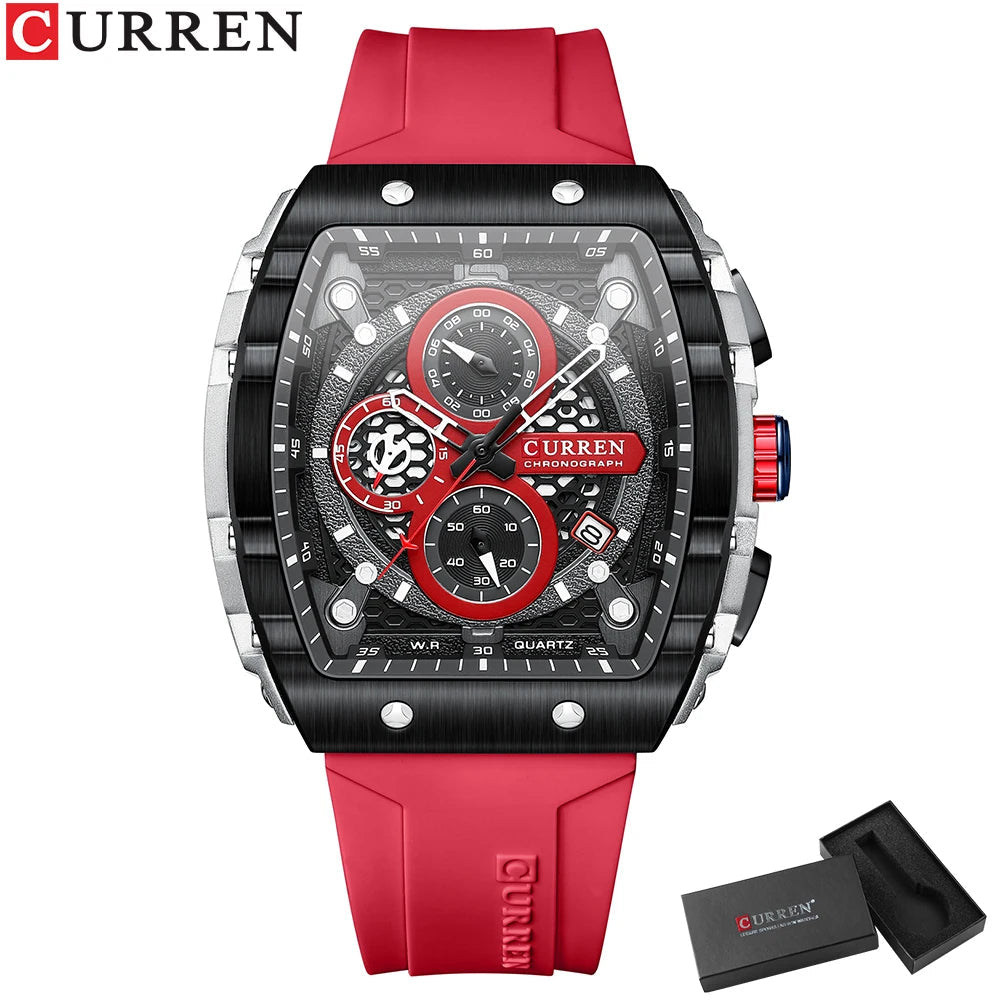 CURREN Top Brand Men's Watches Luxury Square Quartz Wristwatch  Waterproof Luminous Chronograph Watch for Men Date Clock red box / CHINA
