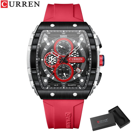 CURREN Top Brand Men's Watches Luxury Square Quartz Wristwatch  Waterproof Luminous Chronograph Watch for Men Date Clock red box / CHINA