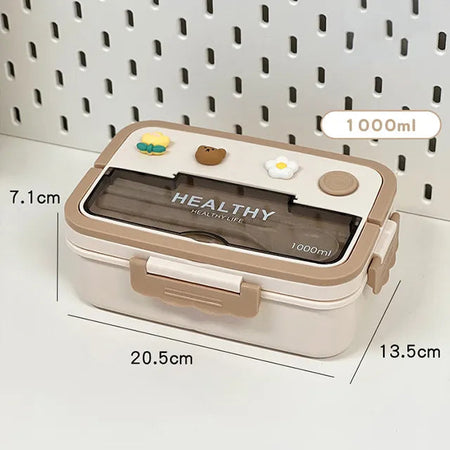 Cute Portable Lunch Box With Compartment For Girls School Kids Plastic Picnic Bento Box Microwave Food Storage Containers 1000ml