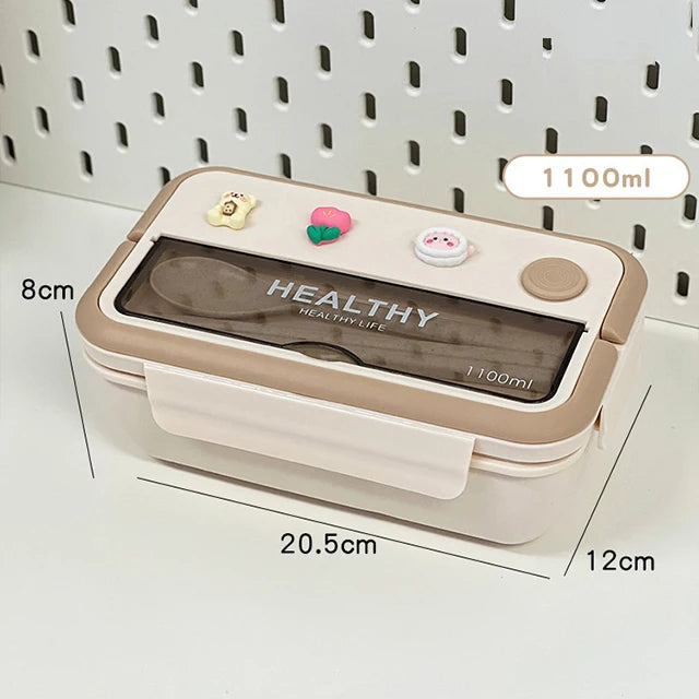 Cute Portable Lunch Box With Compartment For Girls School Kids Plastic Picnic Bento Box Microwave Food Storage Containers 1100ml