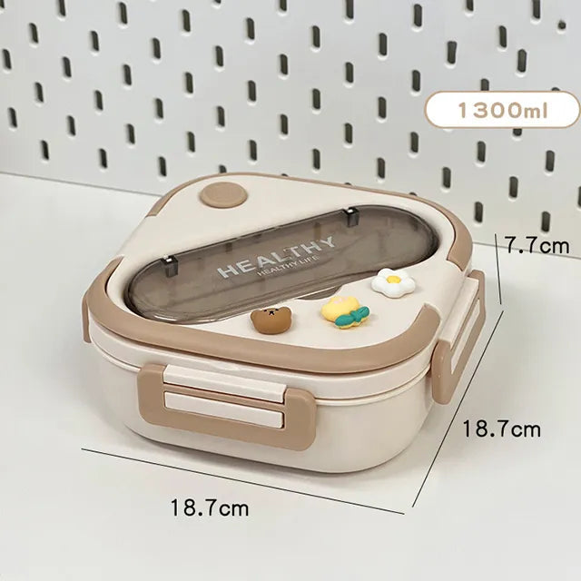 Cute Portable Lunch Box With Compartment For Girls School Kids Plastic Picnic Bento Box Microwave Food Storage Containers 1300ml