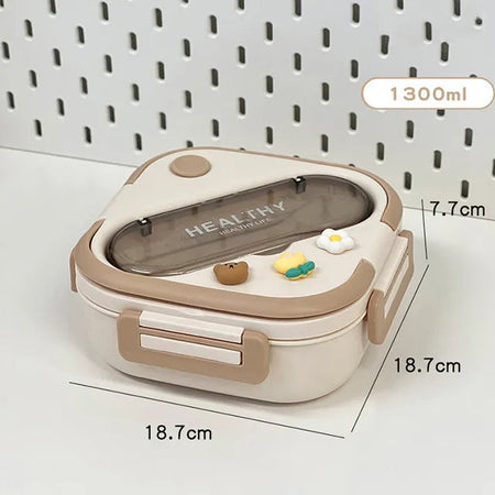 Cute Portable Lunch Box With Compartment For Girls School Kids Plastic Picnic Bento Box Microwave Food Storage Containers 1300ml