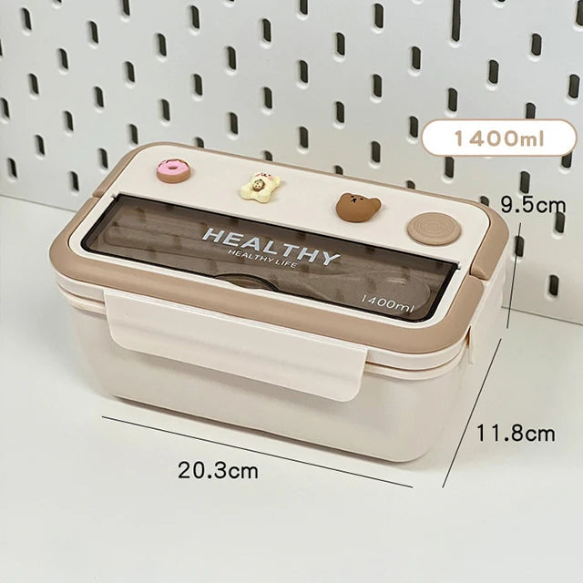 Cute Portable Lunch Box With Compartment For Girls School Kids Plastic Picnic Bento Box Microwave Food Storage Containers 1400ml